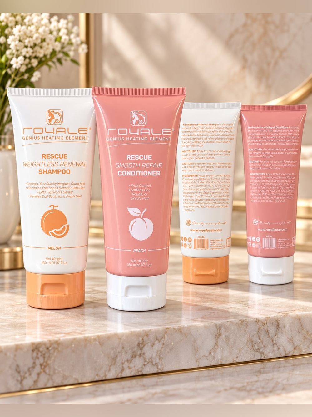 New Royale Rescue Smooth Repair Shampoo + Conditioner - Peach 5.07 oz each